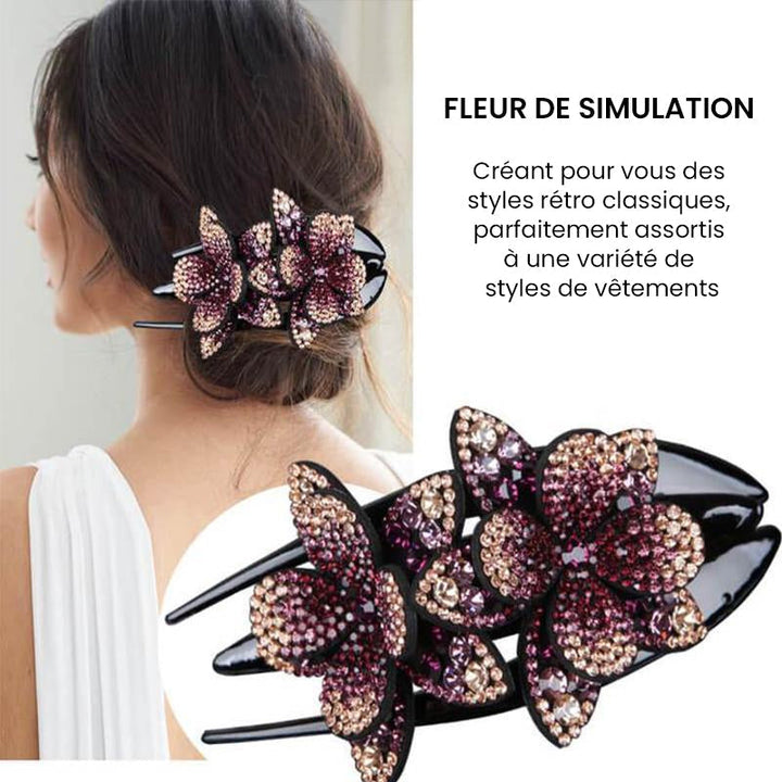 Double Flower Rhinestone Hair Pin | Luvikno