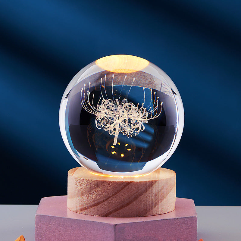 3D Krystall Ball Nattlampe Luvikno