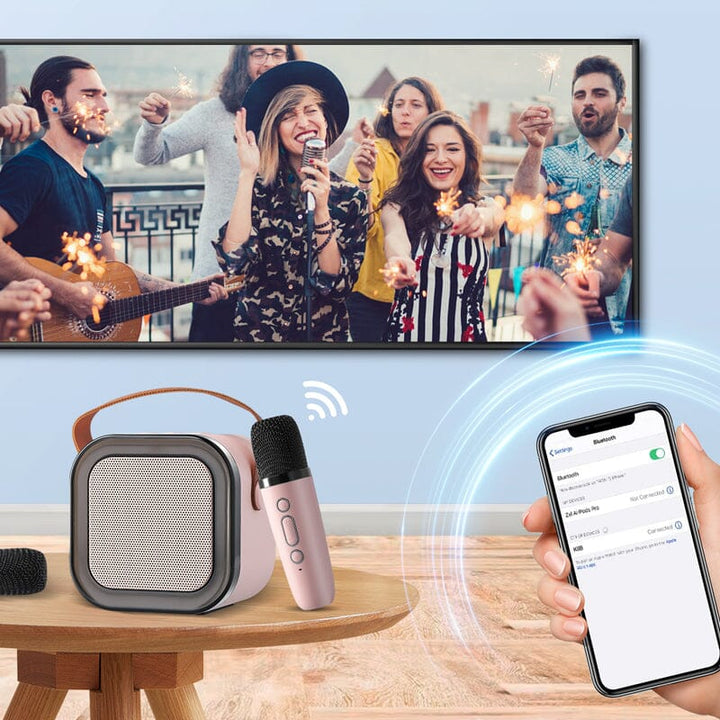 Mini karaoke maskin med trådløse mikrofoner | Luvikno