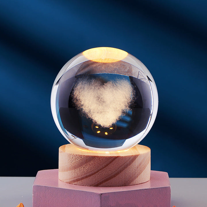 3D Krystall Ball Nattlampe Luvikno