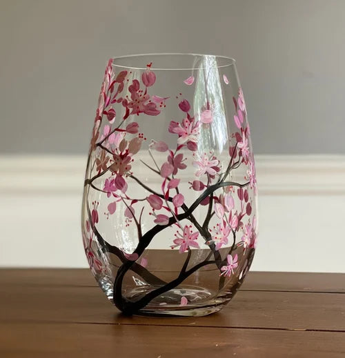 Fire årstider tre vinglass - Håndmalt kunst