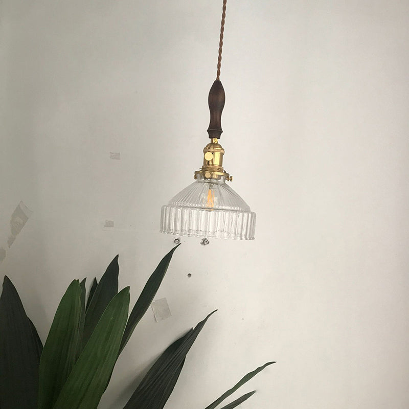 Industriell Rustikk Loft Pendellampe – 1-Lys Ribbret Glass Takbelysning for Stue og Spisestue | Luvikno
