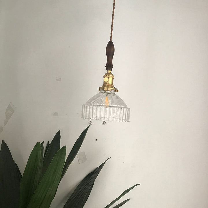 Industriell Rustikk Loft Pendellampe – 1-Lys Ribbret Glass Takbelysning for Stue og Spisestue | Luvikno