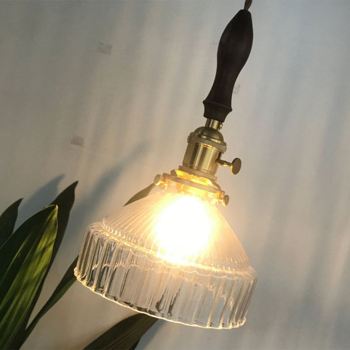 Industriell Rustikk Loft Pendellampe – 1-Lys Ribbret Glass Takbelysning for Stue og Spisestue | Luvikno