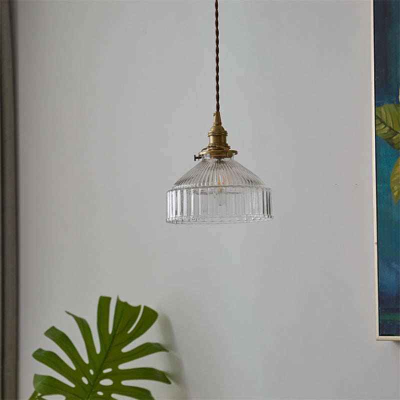 Industriell Rustikk Loft Pendellampe – 1-Lys Ribbret Glass Takbelysning for Stue og Spisestue | Luvikno