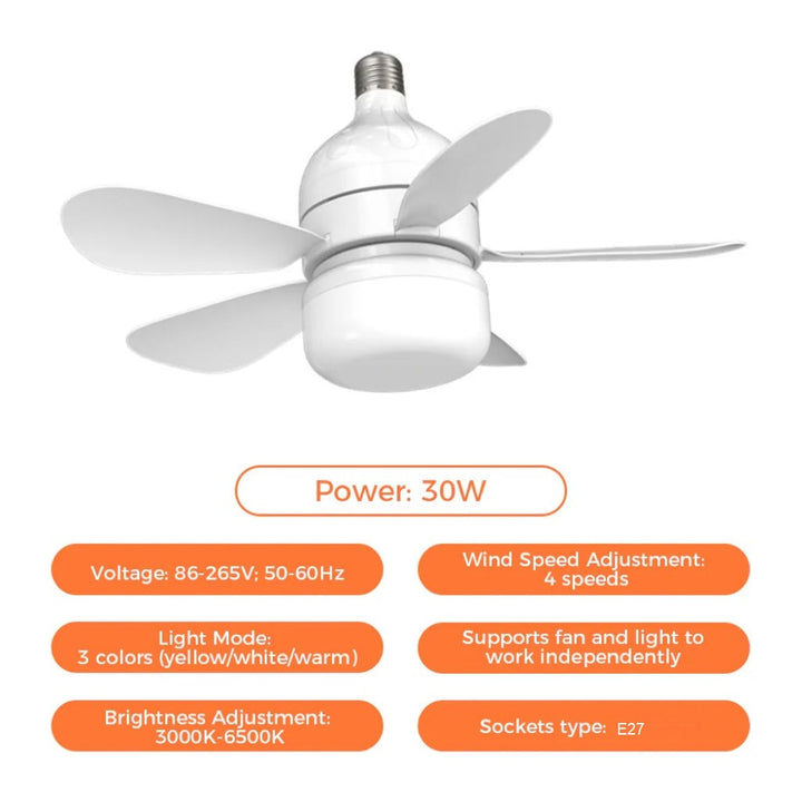 2-i-1 LED Taklampe Vifte med Fjernkontroll, E27/B22 Base | Luvikno