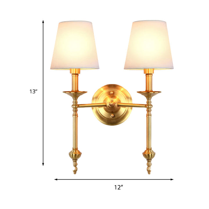 Messing Kegle Vegglampe Retro Hvit Stoffskjerm 1/2 Lyspærer Spisestue Vegglampe Belysning | Luvikno
