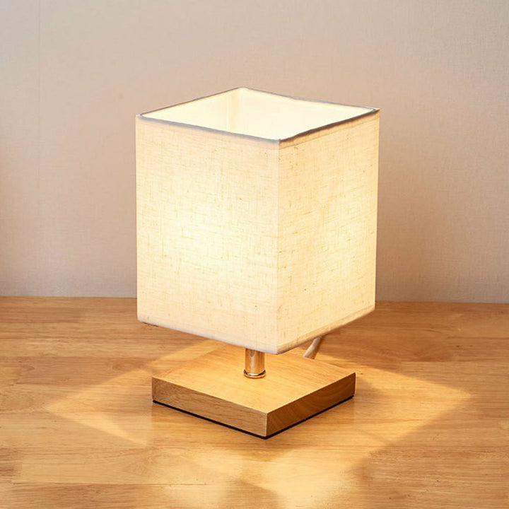 Luvikno | LinenWood Minimalist Bordlampe – Naturlig Trebase & Lin Skjerm for Varm, Moderne Belysning
