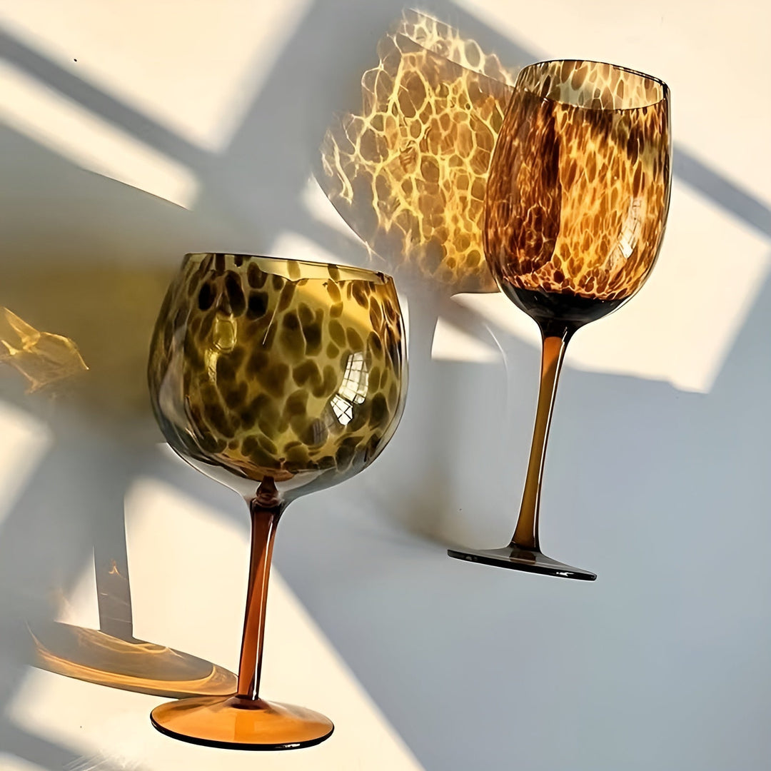 Set med 2 vinglass i leoparddesign – vintage utseende & dekorativ | Perfekt for spesielle anledninger | Luvikno
