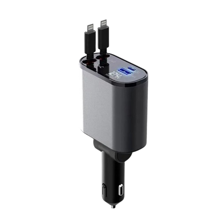 4-i-1 Bil Charger med Uttrekkbar Kabel | Luvikno