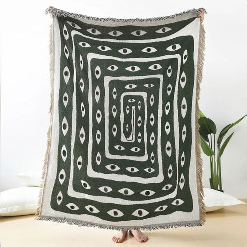 Bomull Snake Labyrint Kastet teppe – Vendbar design | Luvikno