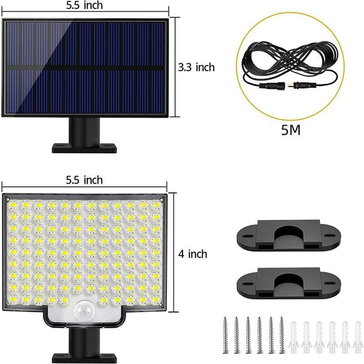 Luvikno | 106 LED Utendørs Solenergi Sikkerhetslys med Bevegelsessensor – Vanntett Vegglampe for Hage, Innkjørsel & Patio