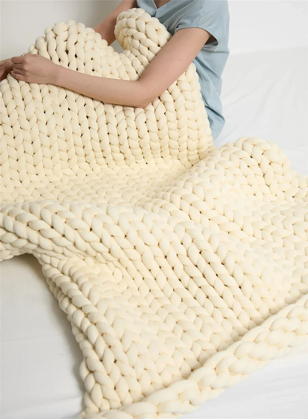 Chunky Knit Throw Håndlaget Vektet Teppe - SUPER KOSY & BEROLIGENDE TEPPE Luvikno