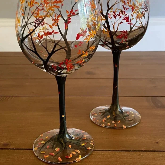 Luvikno | Four Seasons Tree Vin Glass - Håndmalt Kunst