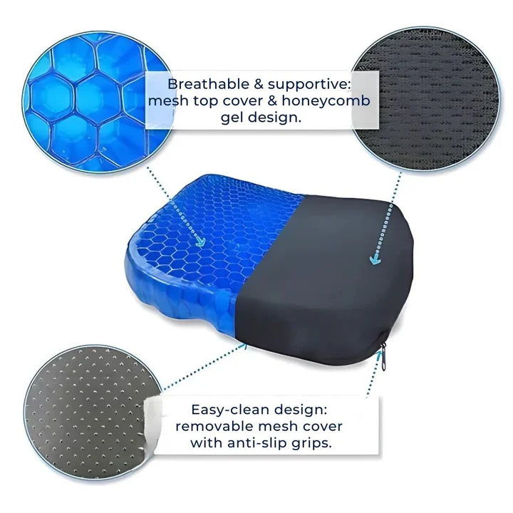 Luvikno | PressureFree ortopedisk gel setetrekk – Pustende bikube-design for halebeins- og ryggsmertelette