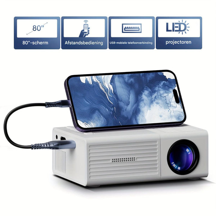 Luvikno | LumoBeam Ultra-Lys Mini Projektor (3000 Lumen) – Kompakt HD Hjem & Utendørs Kino