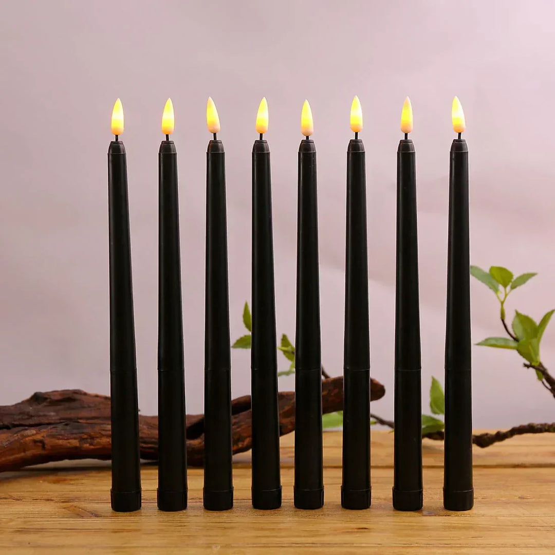 Luvikno | 3 deler svarte LED lys med flimrende flamme