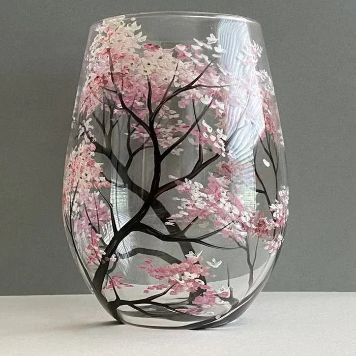 Fire årstider tre vinglass - Håndmalt kunst