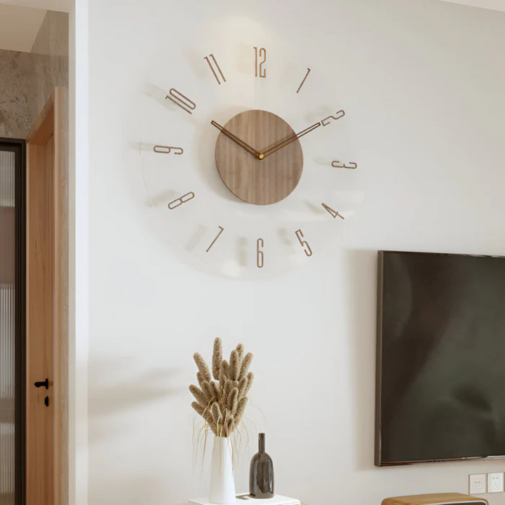Silent Wall Clock WoodLight – Modern Clock with Acrylic Design for Living Room | Luvikno