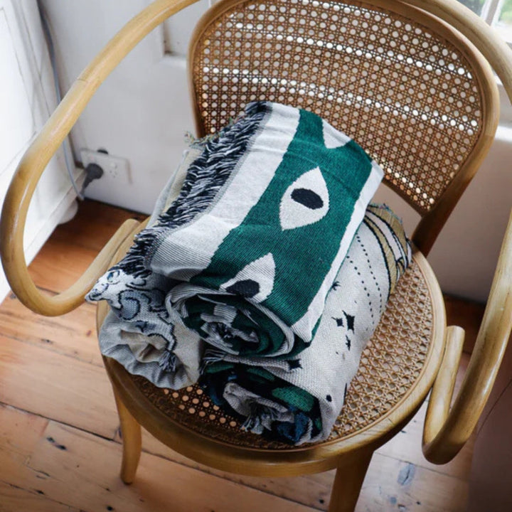 Bomull Snake Labyrint Kastet teppe – Vendbar design | Luvikno
