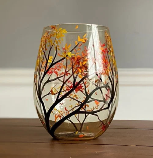 Fire årstider tre vinglass - Håndmalt kunst