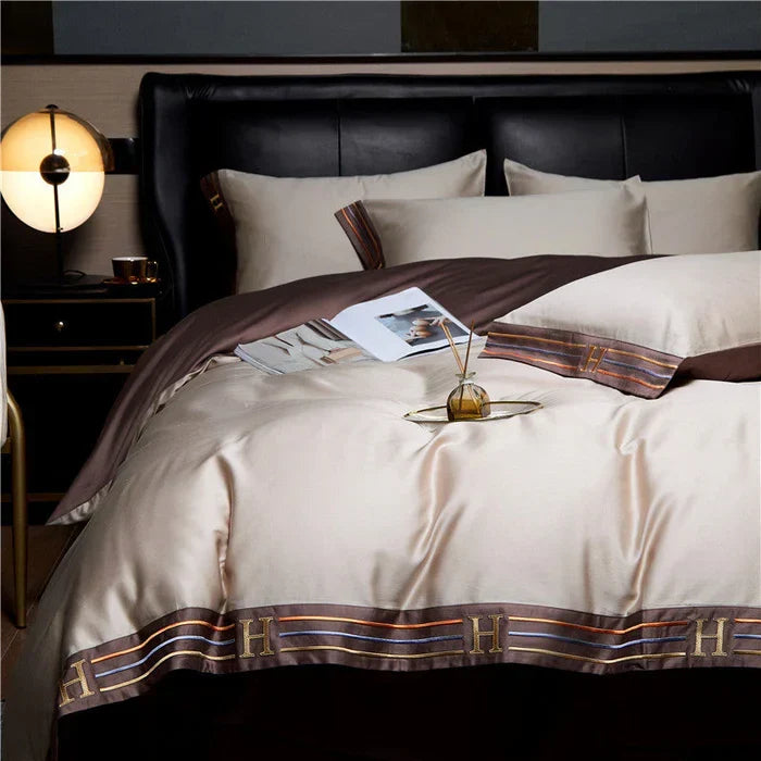 Satin Bomull Brodert Sengetøy Sett - Luxora | Luvikno