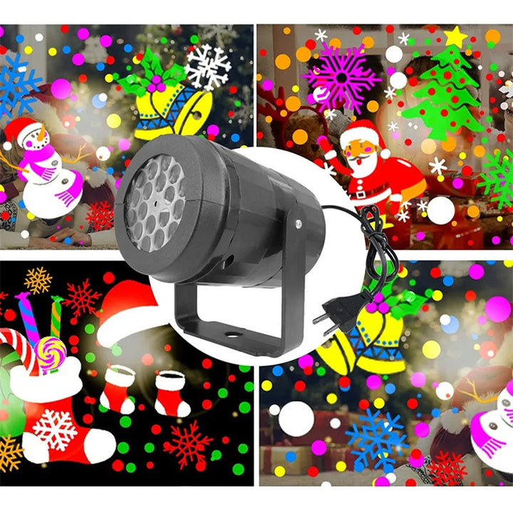 Luvikno | LED Juleprojektor Snøfnugg Lys Show – Vanntett Utendørs Lampe med 16 Mønstre