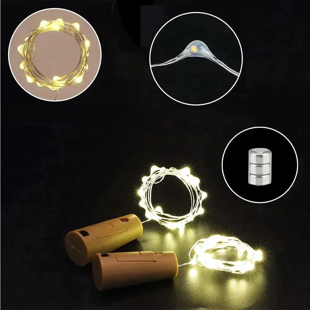 LED Vinflaske Lys Kork Nattlys DIY Dekor Hev - Bit | Luvikno