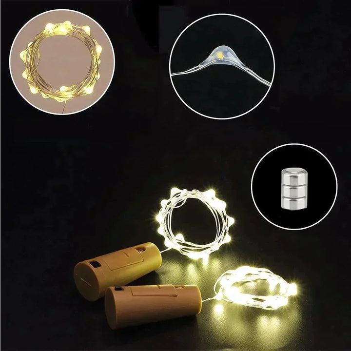 LED Vinflaske Lys Kork Nattlys DIY Dekor Hev - Bit | Luvikno