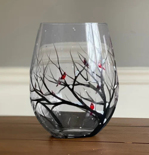 Fire årstider tre vinglass - Håndmalt kunst