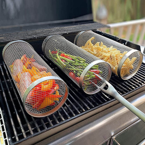 Rustfritt Stål Rullende BBQ Grillkurv | Luvikno