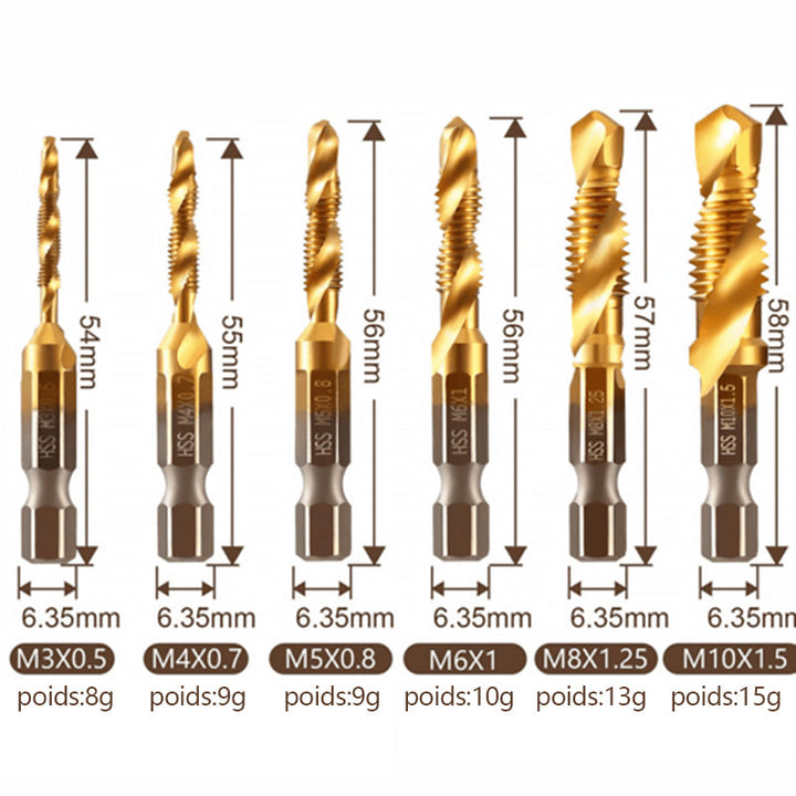 Sett av 6 metrisk tap borr  bits | Luvikno