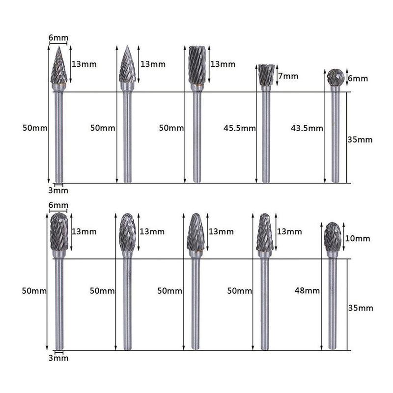 Tungsten Carbide Slipeskaft (10 PCS) | Luvikno