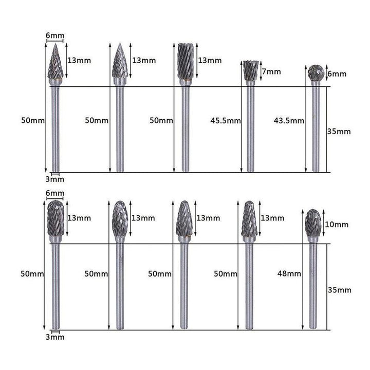 Tungsten Carbide Slipeskaft (10 PCS) | Luvikno