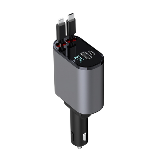4-i-1 Bil Charger med Uttrekkbar Kabel | Luvikno
