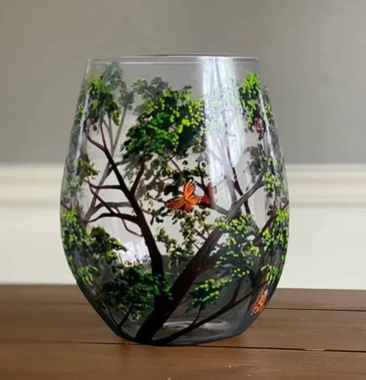 Fire årstider tre vinglass - Håndmalt kunst