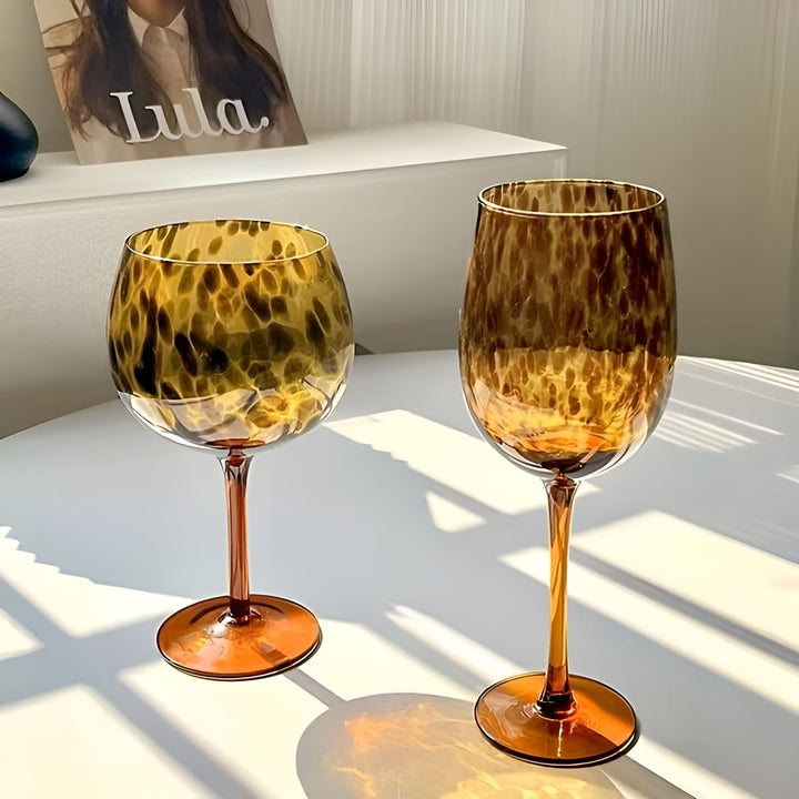 Set med 2 vinglass i leoparddesign – vintage utseende & dekorativ | Perfekt for spesielle anledninger | Luvikno