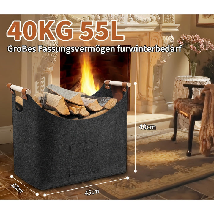 Luvikno | Feldura Faltbar Filttre Holder 55 liter med Trehåndtak og Lærdetaljer, Mørk Grå