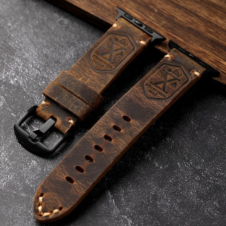Håndlaget vintage lær-Apple-watch-armbånd