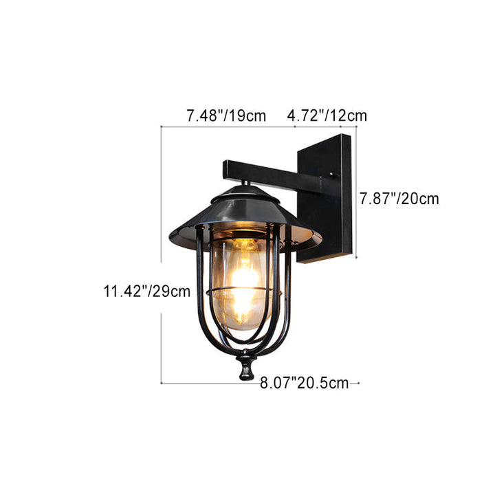 Tradisjonell Vintage Fuglebur Jern Glass 1-Lykt Vegglampe For Utendørs Patio | Luvikno
