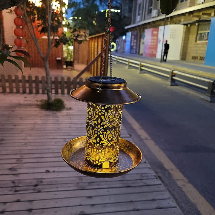 Moderne Retro Solar Vanntett Jern Fuglemater Hengende Uhullet Lantern LED Utendørs Lys Landskapsbelysning For Hage | Luvikno