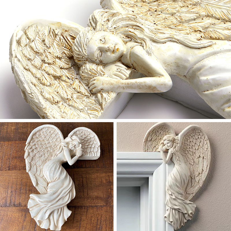 Engelvings dørkarmdekorasjon i resin | Luvikno