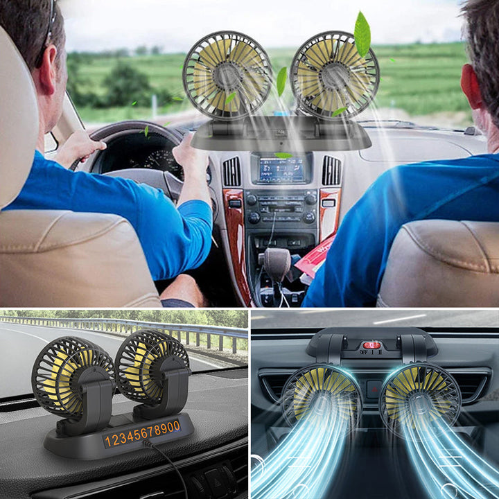 Mini svingbar vifte med dobbelt hode for bilen | luvikno