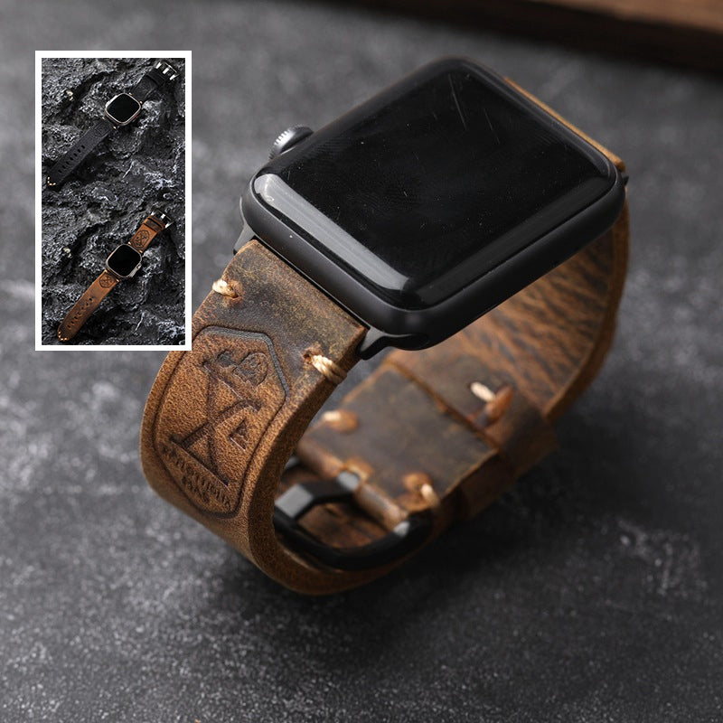 Håndlaget vintage lær-Apple-watch-armbånd