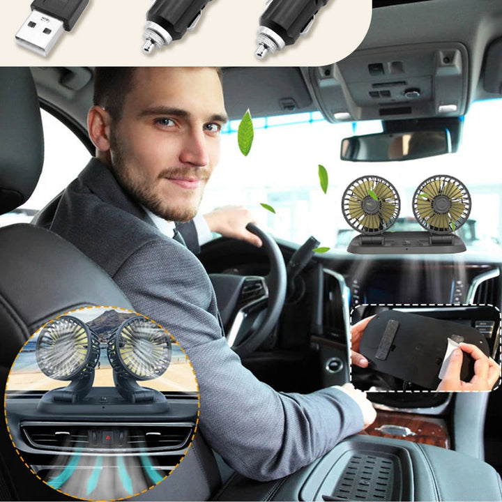 Mini svingbar vifte med dobbelt hode for bilen | luvikno