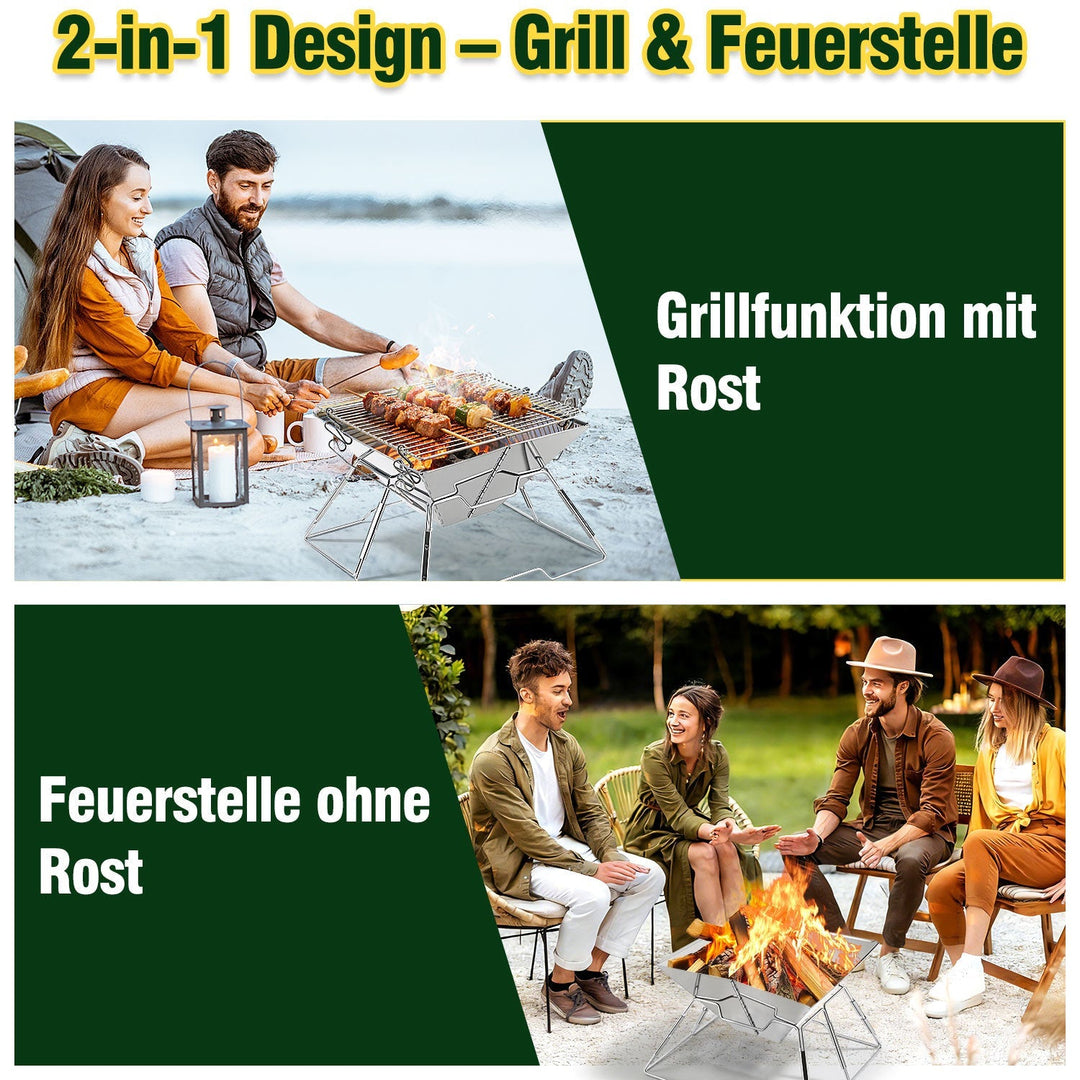 Foldbar Camping Grill i Rustfritt Stål med Høydejusterbar Grillstativ | Luvikno