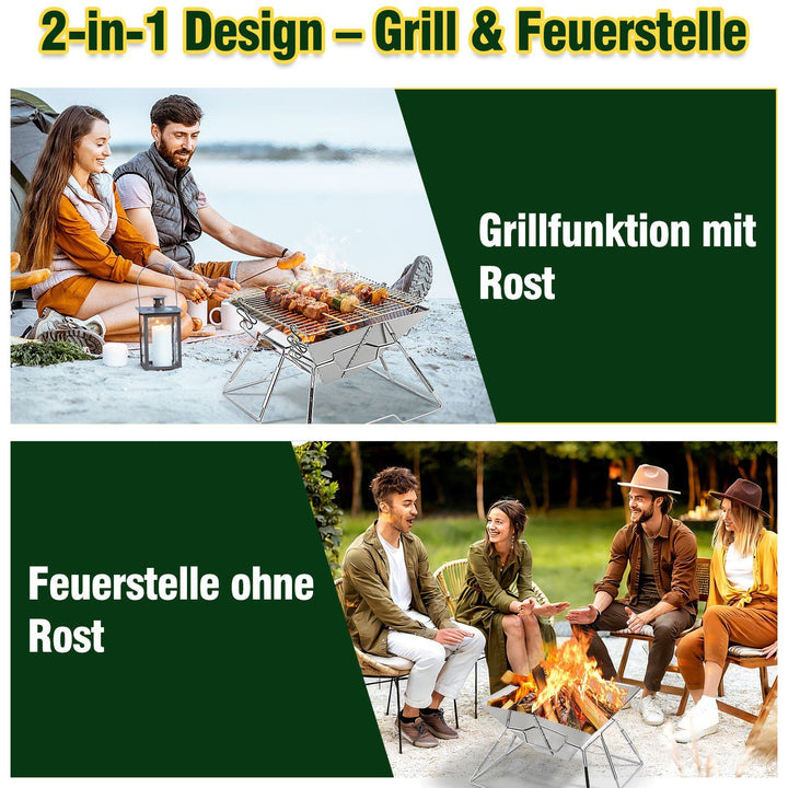 Foldbar Camping Grill i Rustfritt Stål med Høydejusterbar Grillstativ | Luvikno