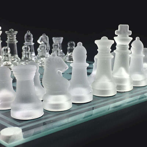 Glas-sjakkspill | Mattede krystallfigurer med sjakkbrett