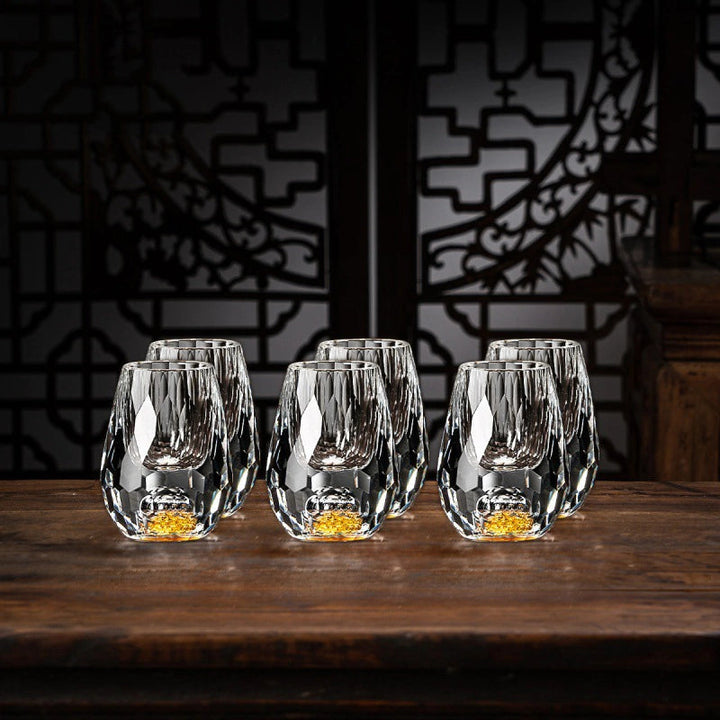 Luksus krystallglass med gullflak – Håndlaget – Sett med 2 – For whisky og premium drikker | Luvikno