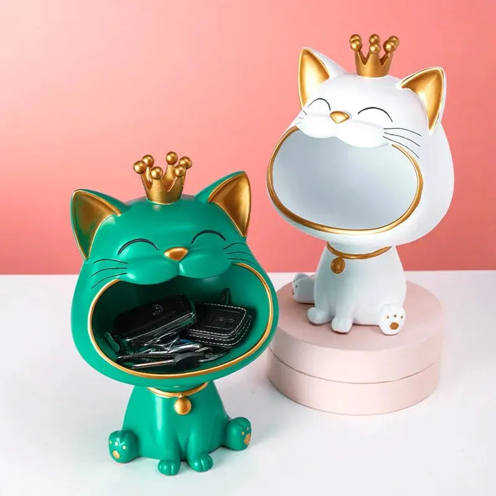 Latterlig Lucky Cat Dekorasjon, Bolle for Godteri og Smykker, Moderne Design | Luvikno